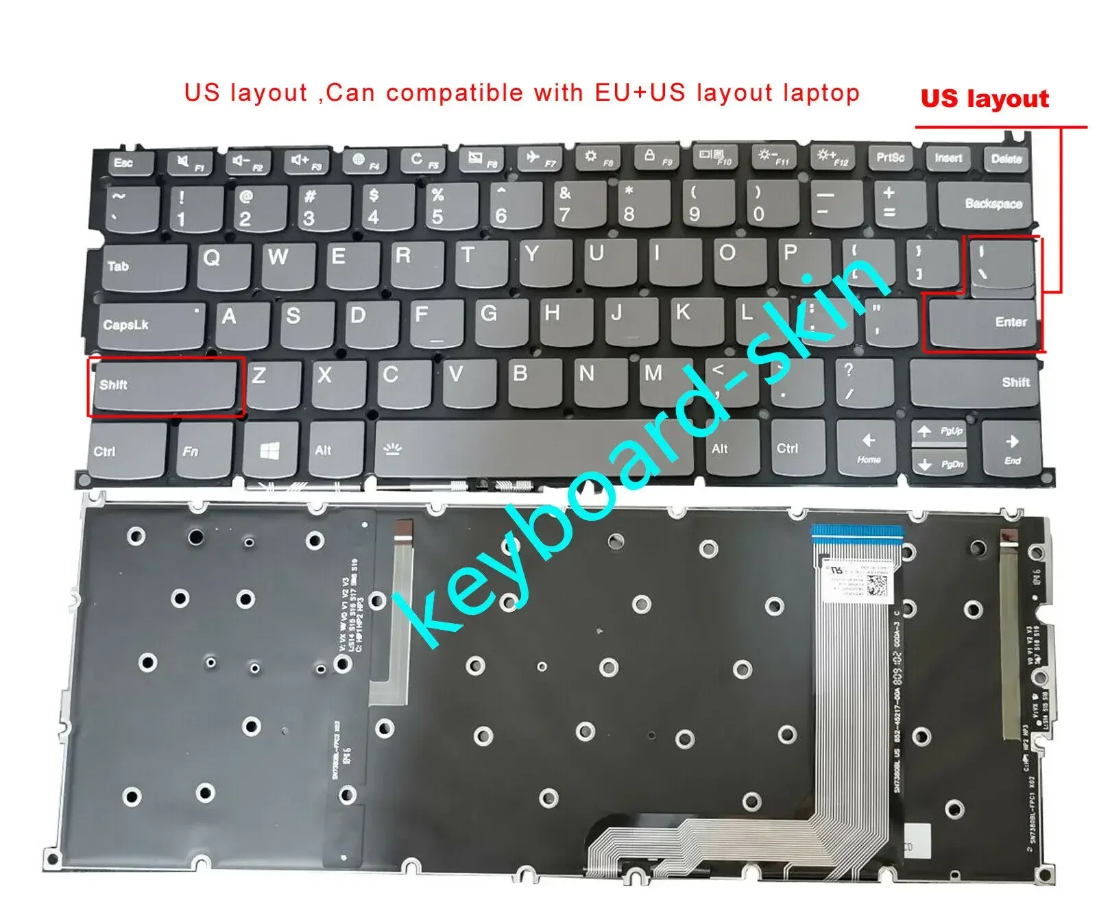 New US Keyboard Backlit No-frame for Lenovo Yoga C630,Yoga C630-13 C630-13Q50 laptop