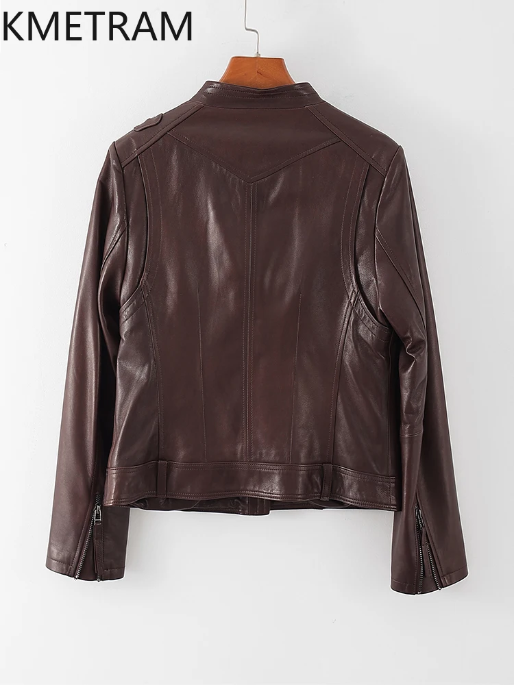 100 % Oberschicht Schaffelljacke Frau Vintage Braun Echtlederjacken Neu in Outer Herbstkleidung 2025 Damen Veste Femme