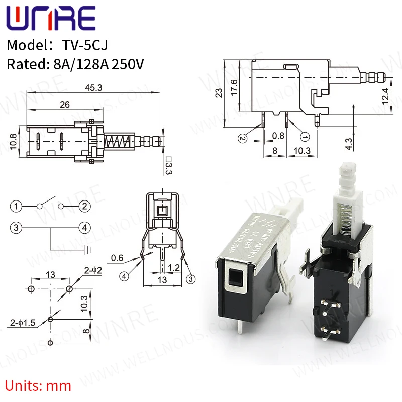 Power Switch Accessories 8A/128A 250V TV-5CJ（A10 Internal spring） Home Appliance Switch Self-locking Button
