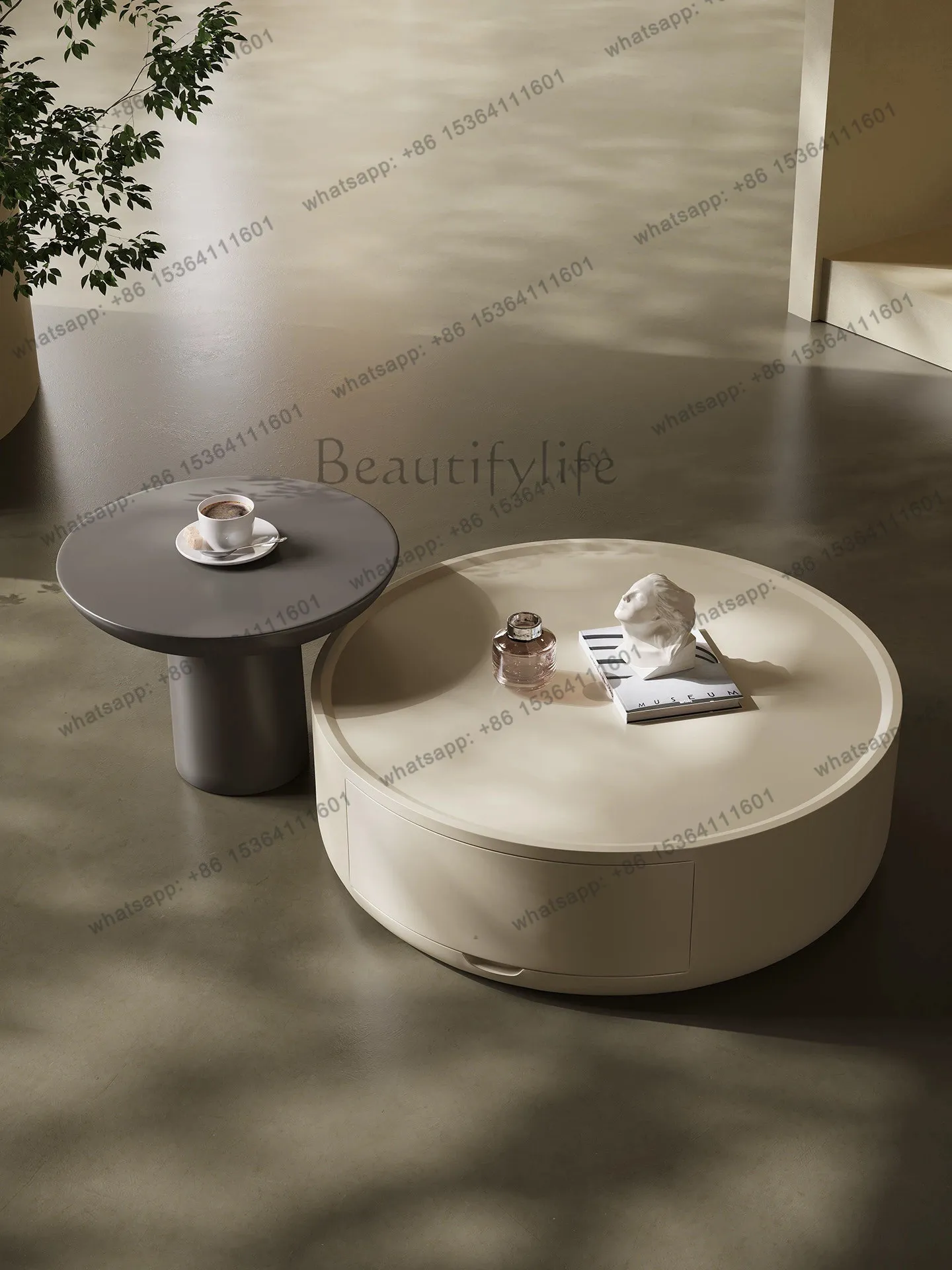 

Cream wind size round living room household light luxury coffee table modern round small apartment imported environmentally