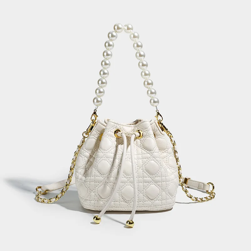 

Fashion bag women's 2026 new pearl chain bag women's high-end sense versatile leather shoulder crossbody bucket bag