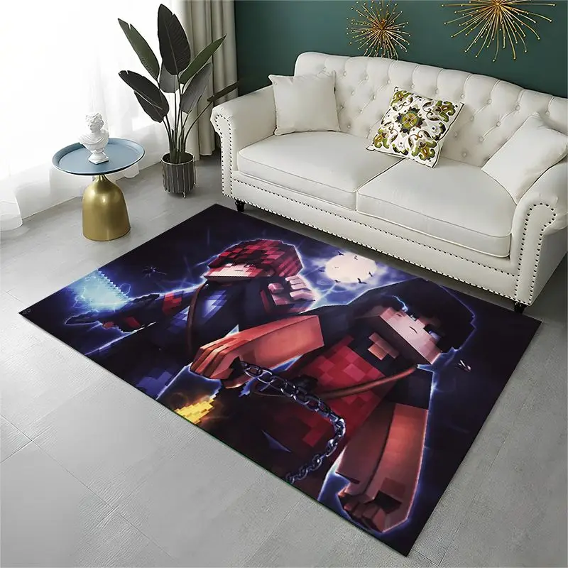 Cartoon S-Sandbox Pixel Bulding Game Non-Slip Area Rug for Living Room,Bedroom,Playroom,Carpet Floor Mat Home Decor Rug Kid Room