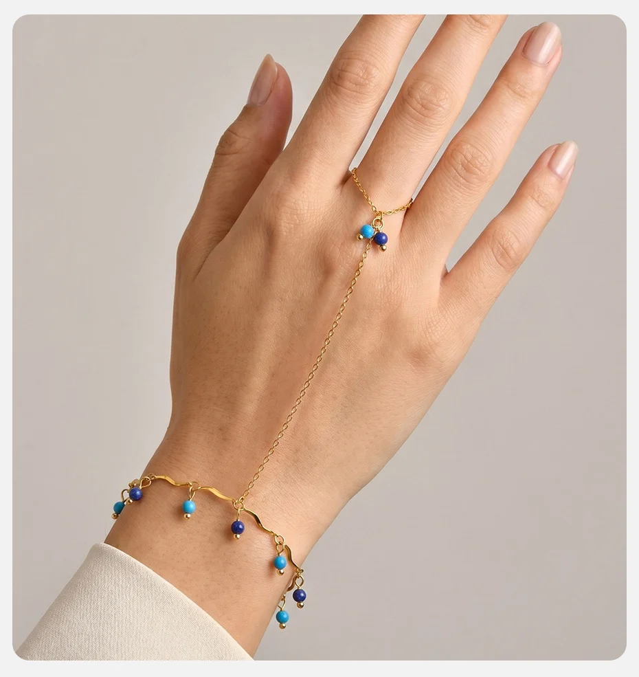 Vnox Boho Imitationsperlen Seestern Muschel Fingerkette Armband Trendiges 18K Vergoldetes CZ Schmetterling Handarmband Strand-Schmuck – Detail 8