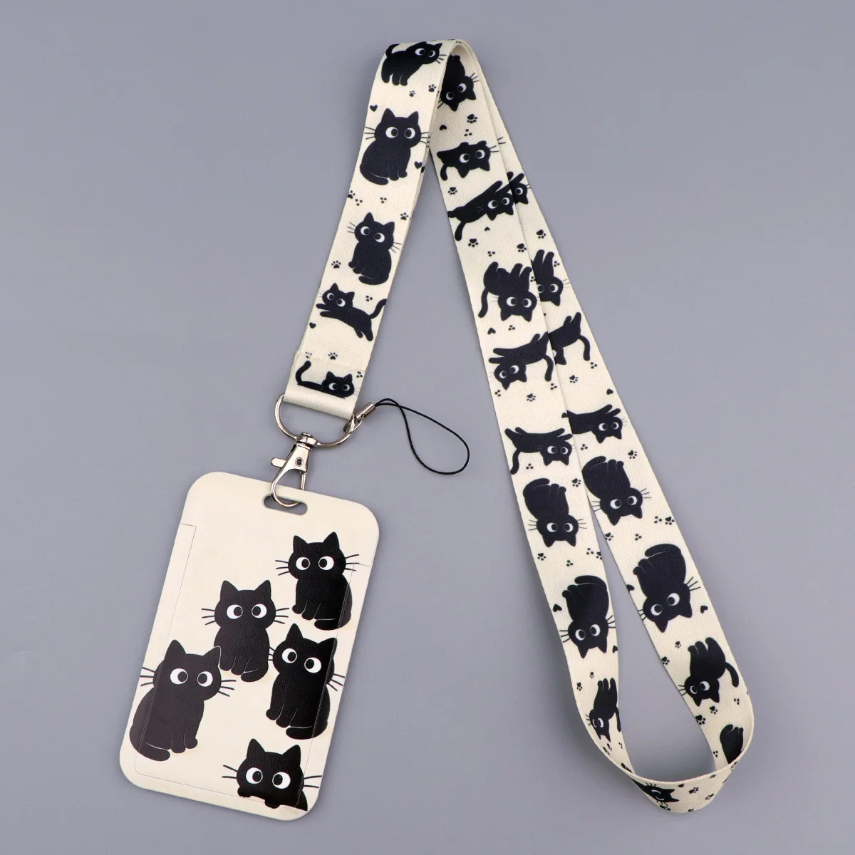 Kawaii Black Cat Silhouette Lanyard Neck Strap Keychain Card Cover Badge Holder Mobile Phone Hang Rope Keyring Accessories Gifts