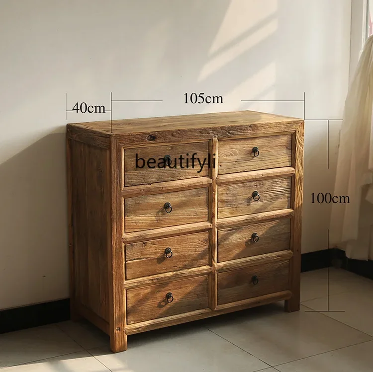 VOld Elm Multi-Drawer Cabinet Old Wood Furniture Solid Wood Eight-Drawer Idyllic and Retro Chest of Drawers Antique