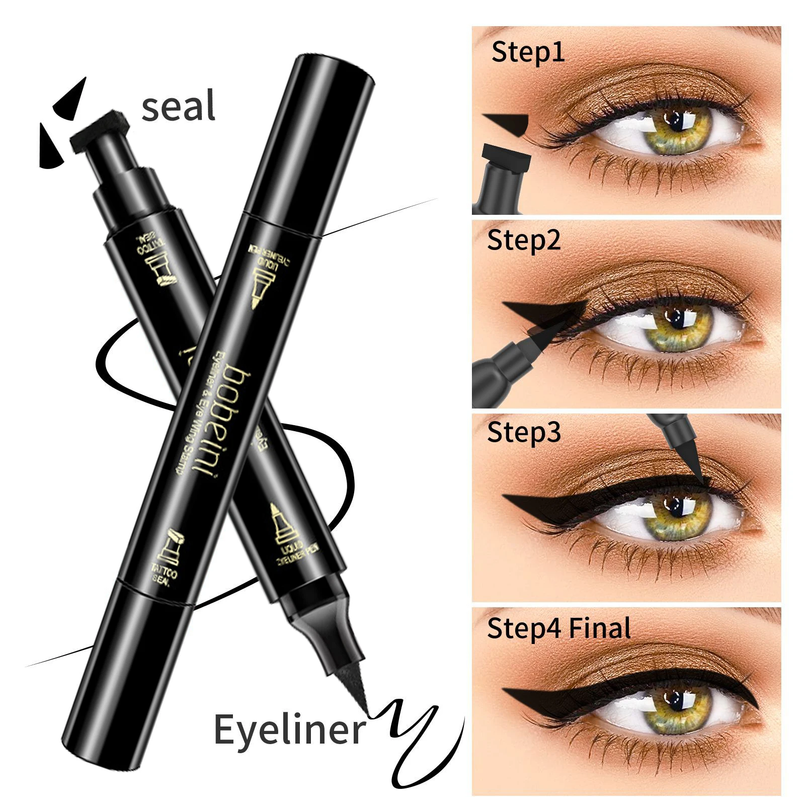 Penna per eyeliner liquido con sigillo grande Matita per eyeliner nera impermeabile ad asciugatura rapida con eyeliner Eyeliner cosmetico a doppia estremità