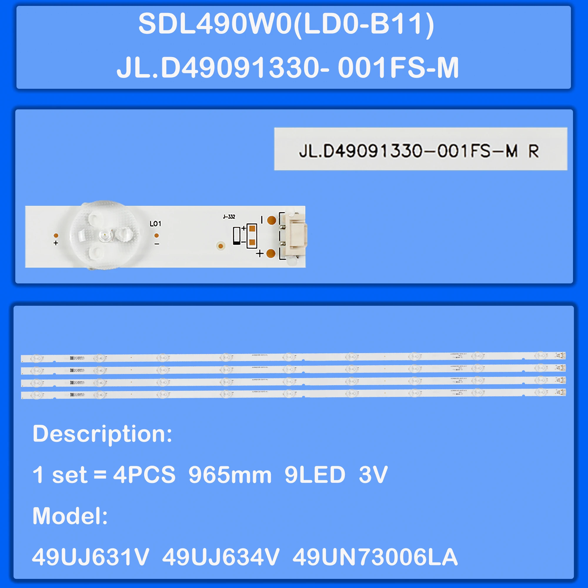 

Лента светодиодной подсветки для 49UJ631V 49UJ634V 49UK6300PTE 49UN71006LB 49UN73006LA 49UN711C0ZB 49UN71003LB 49UT640SOUA