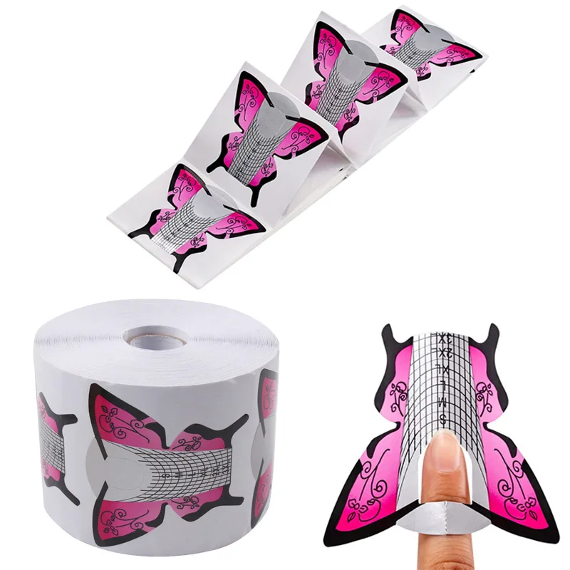 

300/500Pcs Nail Forms Extension Sticker Butterfly Nail Art Tools UV Gel Building Self-Adhesive Manicure Guide Salon Accessories