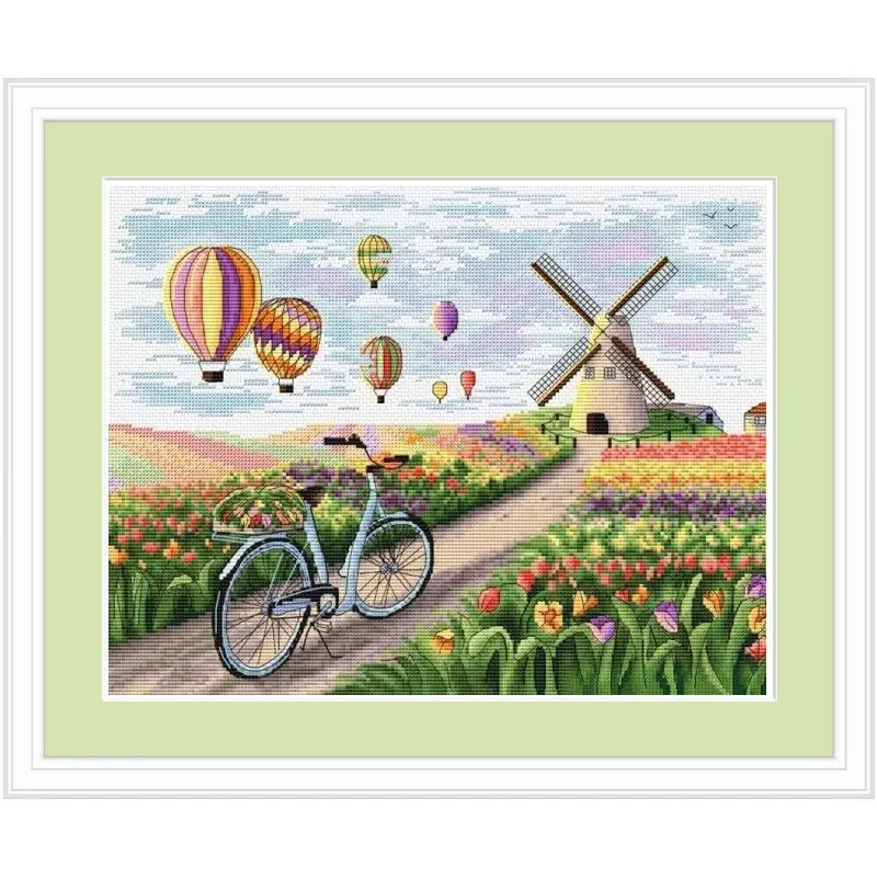 Precision Print Fishxx Cross Stitch Kit C1654 Tulip Manor Hot Air Balloon Windmill