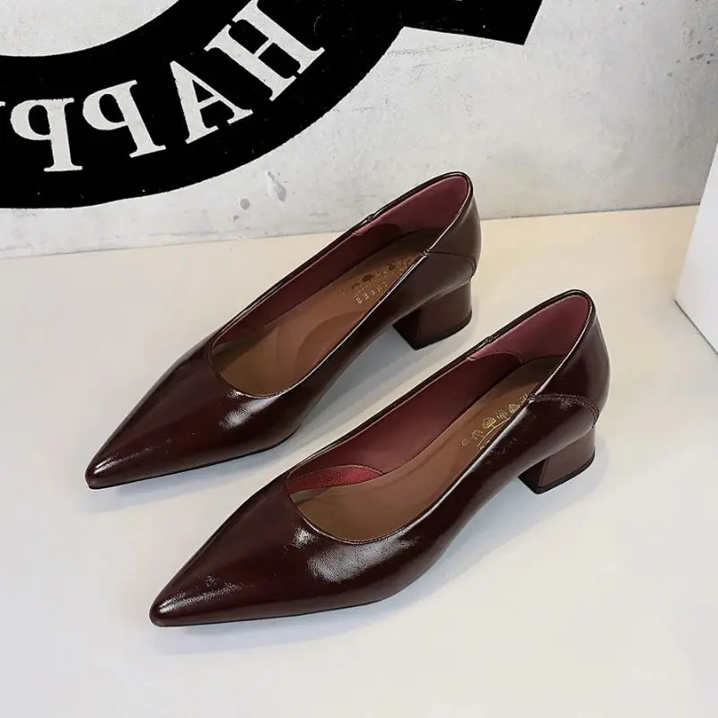 

Womens Black Leather Low Heel Pumps Comfortable Slip On Shoes Soft Insole Non Slip Outsole For Office Work And Daily Wear