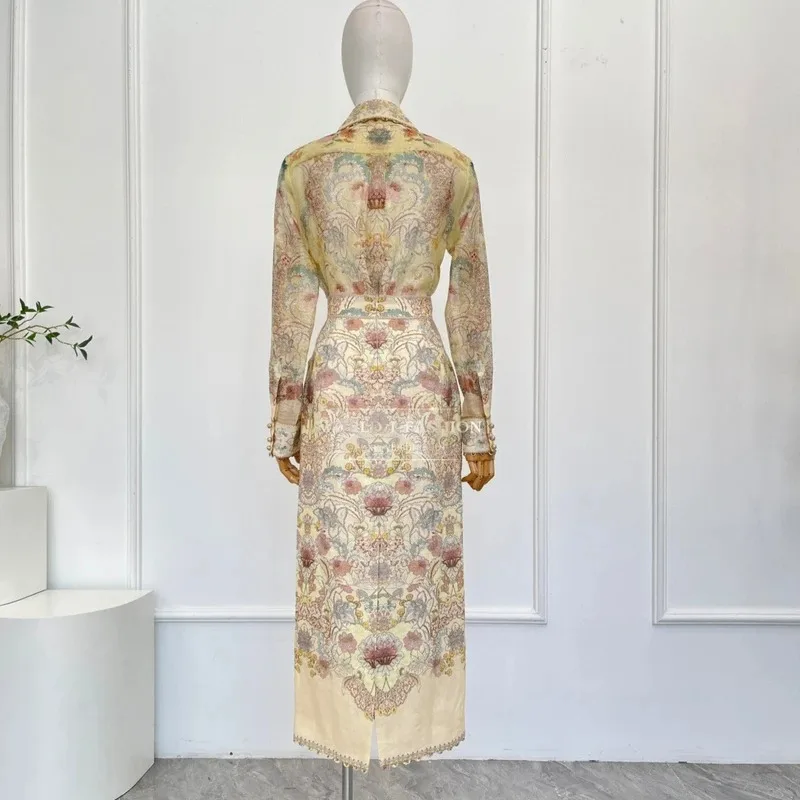 Traje Vintage con estampado Floral para mujer, blusa Beige de manga larga, Tops, pantalones cortos y falda, conjunto de moda de otoño 2026