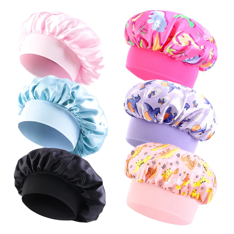 6 TEILE/LOS Kinder Motorhaube Nette Breite Band Elastische Cartoon Druck Schlaf Mode Schlummertrunk Haarpflege Kinder Jungen Mädchen Schlafen Kappe – Detail 7