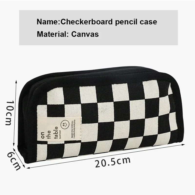 Korean Pencil Case Canvas Lattice Large Capacity Checkerboard Pencil Bag for students Stationery box kawaii school supplies