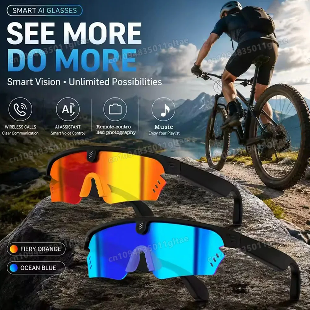 New Cycling AI Smart Glasses UV Bluetooth Call Audio Music Player Open Ear Audio Anti Glare Sunglasses for Trip Running Pk HT30