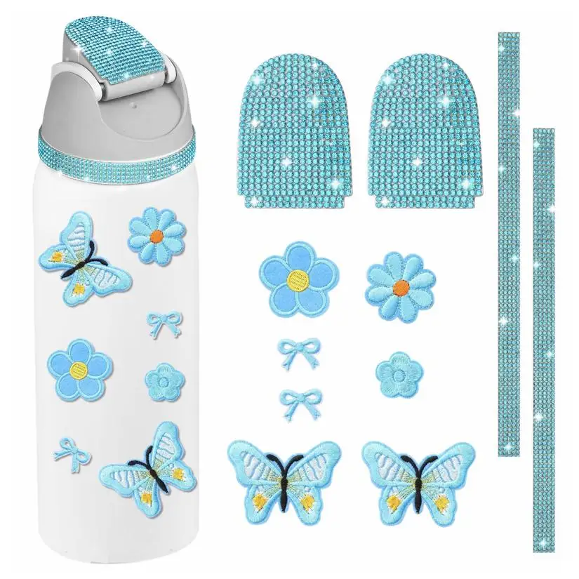 Bling Rhinestone & Butterfly Flower Stickers Decorations Charms Compatible with 16oz-40oz Water Bottles for Personalized Design
