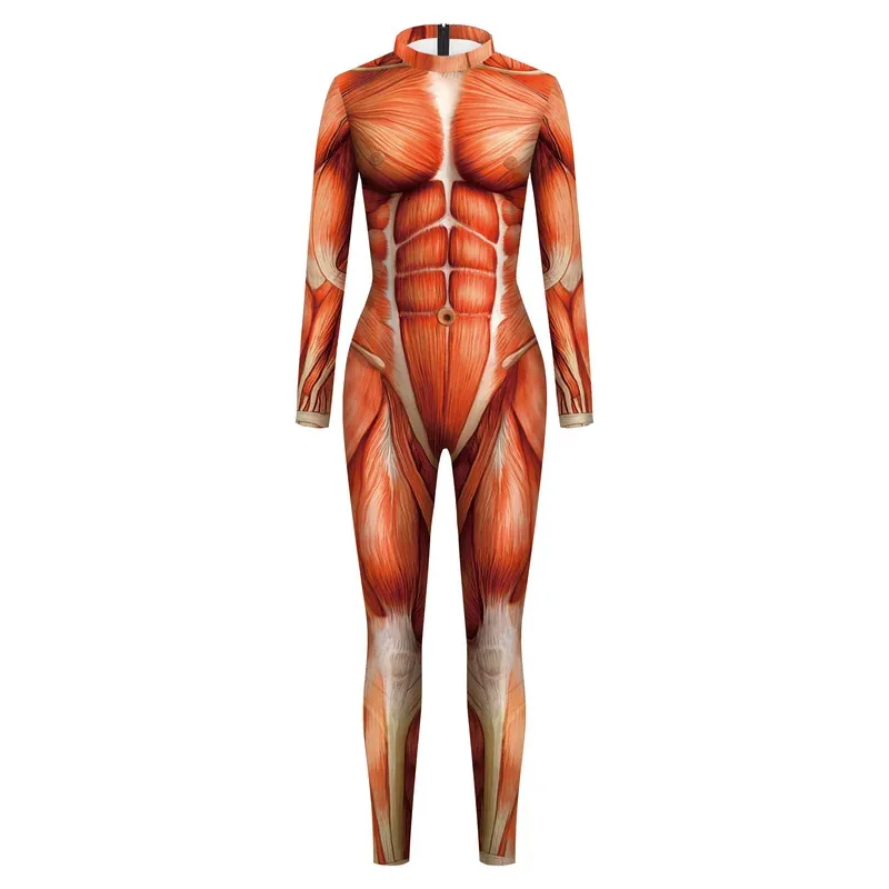 

lHalloween Cosplayl Anime Human Muscles Cosplay Costume for Man 3D Print Jumpsuits Adult Halloween Party Suit Slim Zentai Bodysu