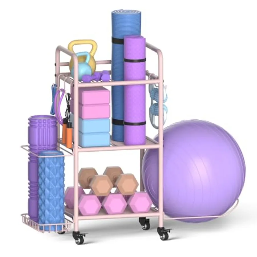 

Home Gym Storage Rack for Yoga Mat Dumbbells Kettlebells Foam Roller Yoga Strap Resistance Bands Black Exercise Equipment Organ