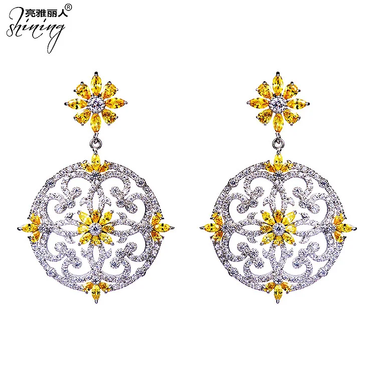 brand genuine Luxury real jewels Liangya beauty Zircon personalized fashion magazine exaggerated pattern Earrings New Products h