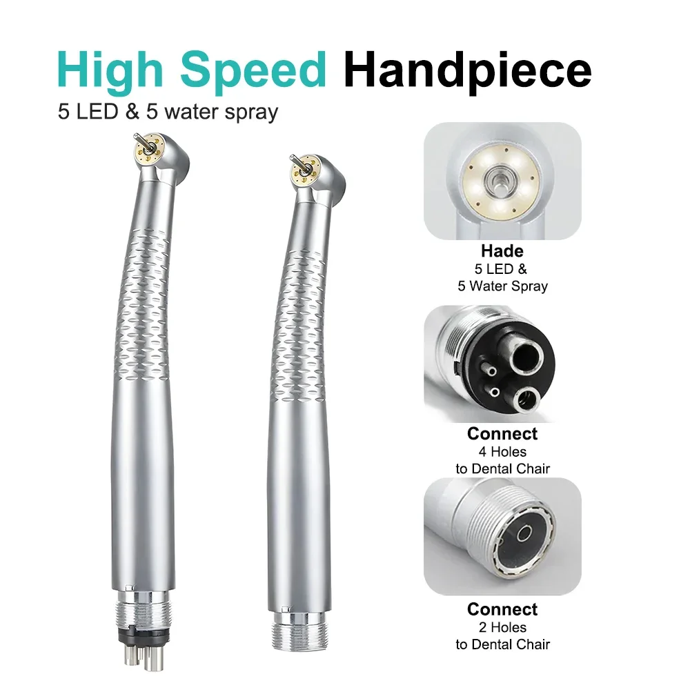 XYSZ 5 Led Light Dental High Speed Handpiece Denspay 2/4 Holes 5 Water Spray Ceramic Bearing Rotor Air Turbine Dentistry Tools