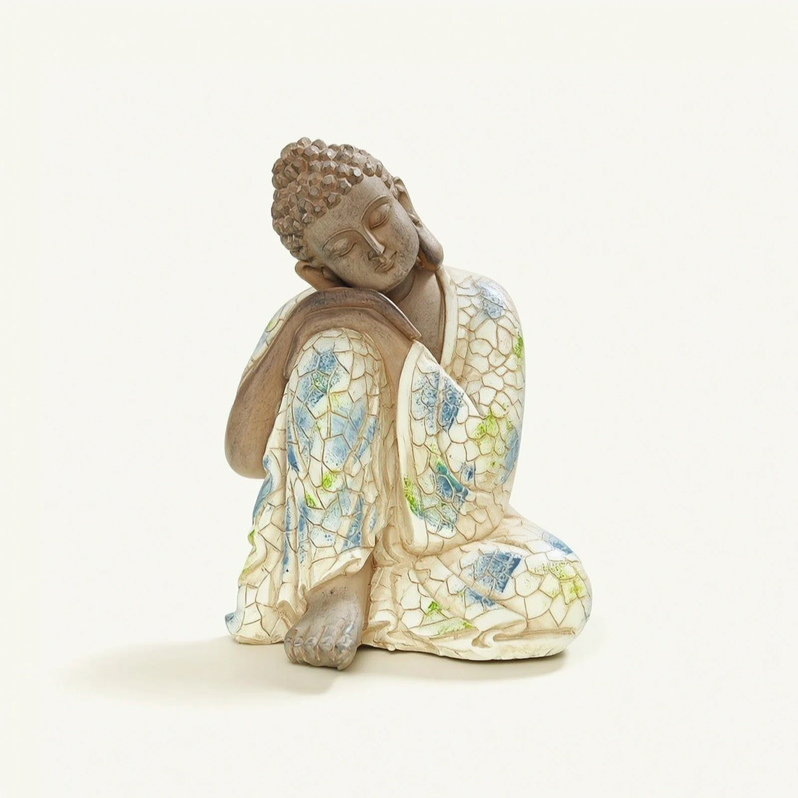 Resting Buddha Statue Tabletop Sleeping Buddha Figurine Statuette Decorative Crackle Finish for Meditators, Meditation Room