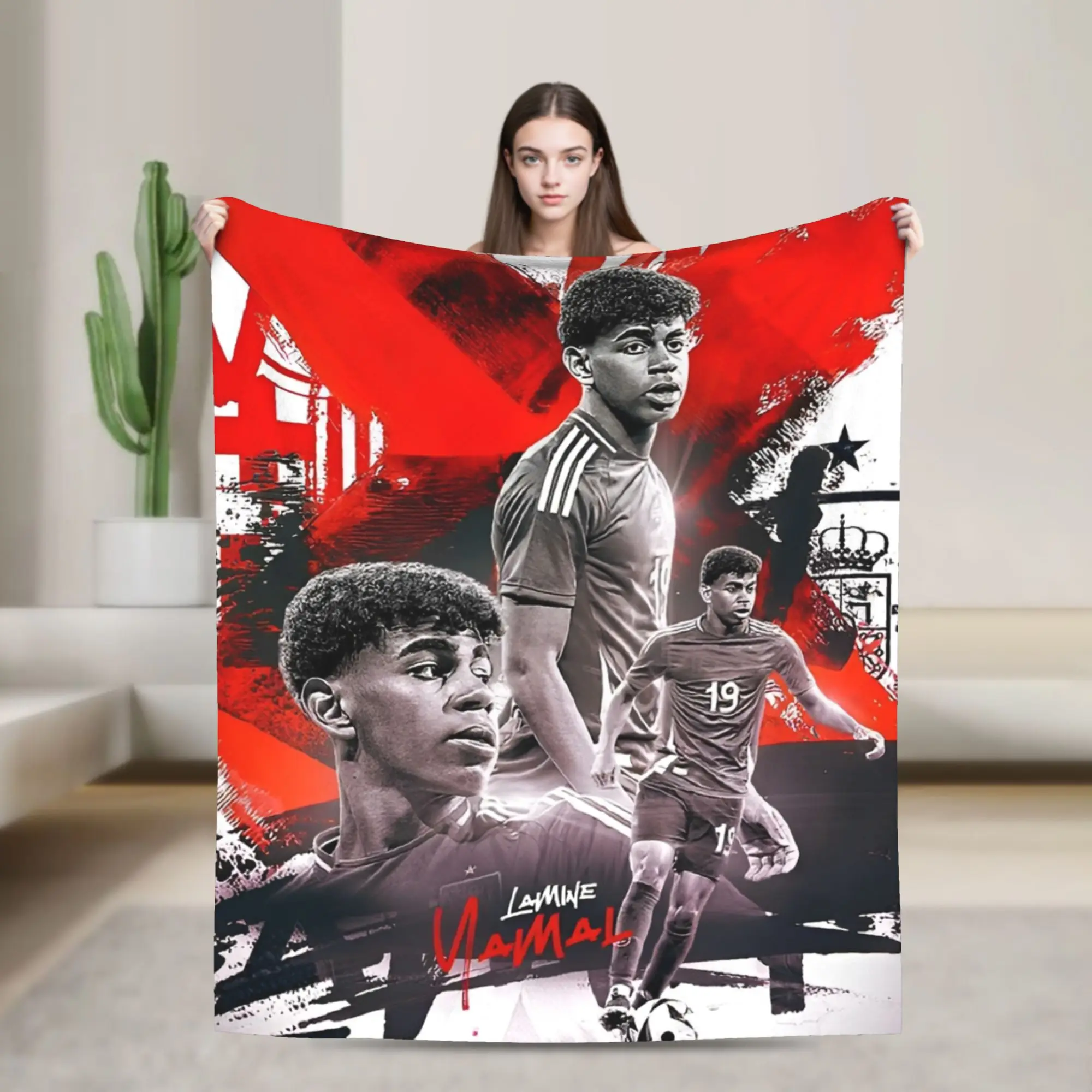 Lamine Y-Yamal Soccer Number 19 Knitted Blankets  Fuzzy Throw Blankets Bed Sofa Decoration Soft Warm Bedspreads