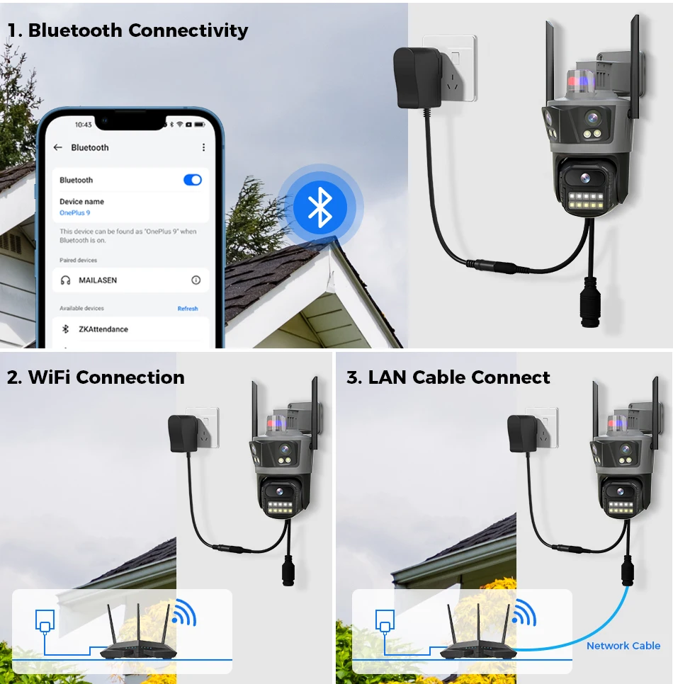Hiseeu Three Lens PTZ IP Camera Outdoor 8MP HD Three Screen WiFi Security Auto Tracking Dual Len Wireless CCTV Camera ICsee