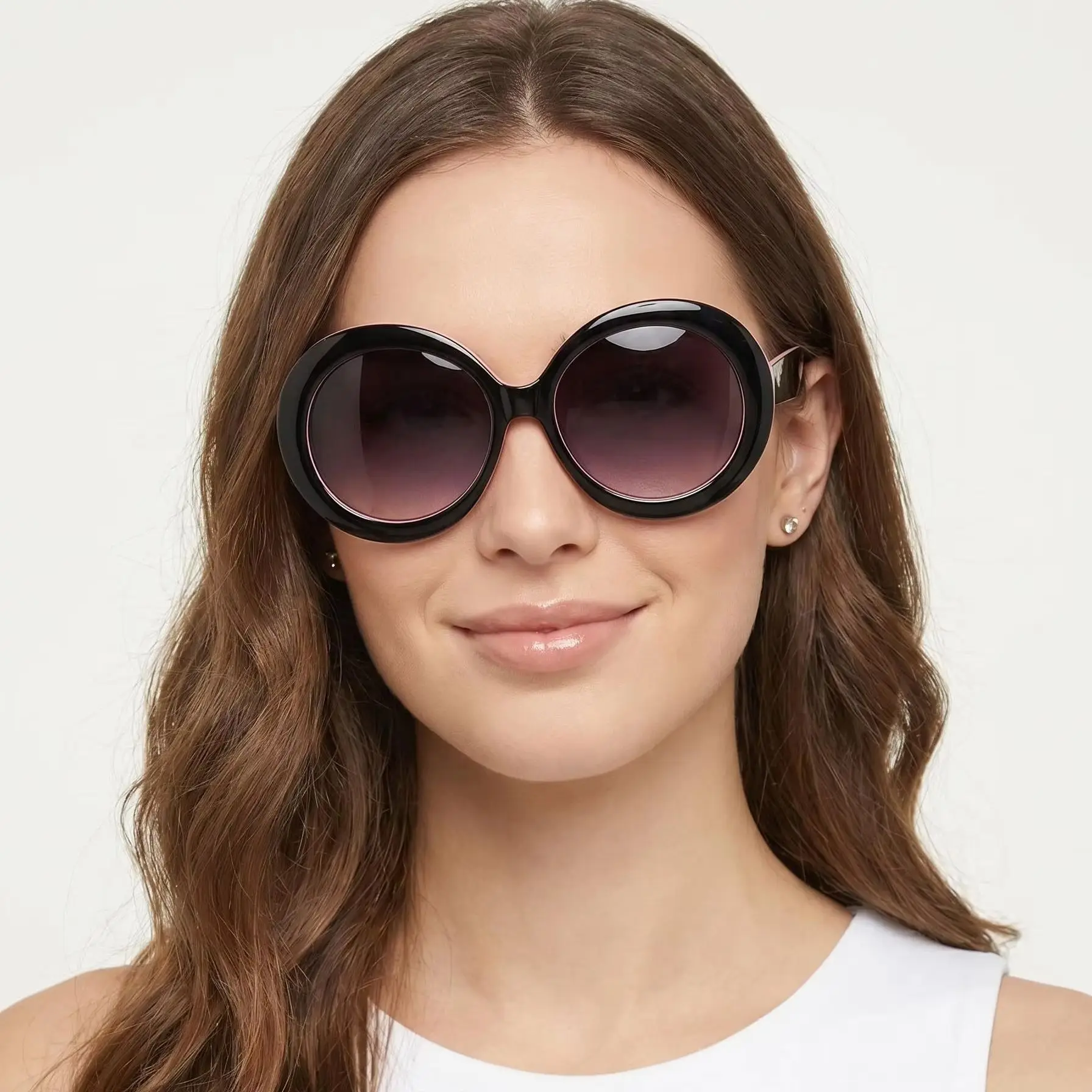 Retro-Sonnenbrille für Damen, rund, übergroß, Vollrahmen-Brille, Strand- und Fahrbrille, Unisex, mit Box
