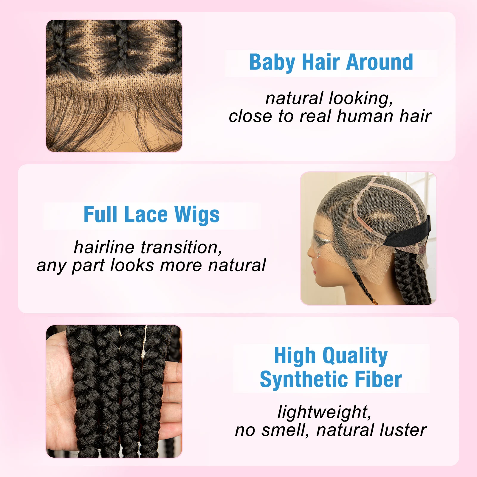 Wig kepang Cornrow renda penuh Wig kepang depan renda oranye Wig warna alami dengan rambut bayi untuk wanita warna hitam