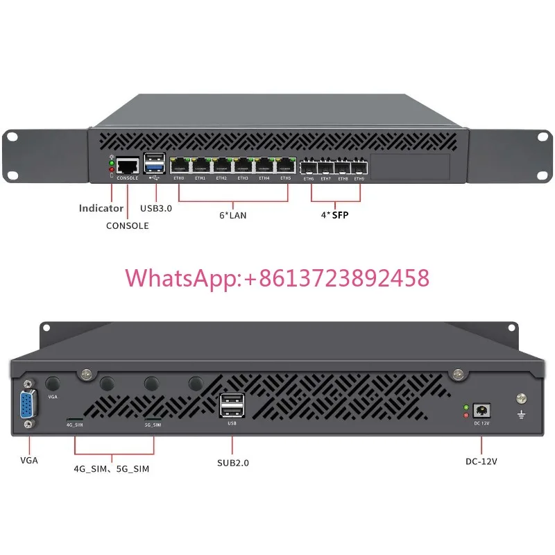 Topton 1U Rack Mounted Firewall Mini PC Atom C3758 C3808 C3958 4*10G SFP 6*1G LAN DDR4 NVMe PfSense OPNsense NAS Server