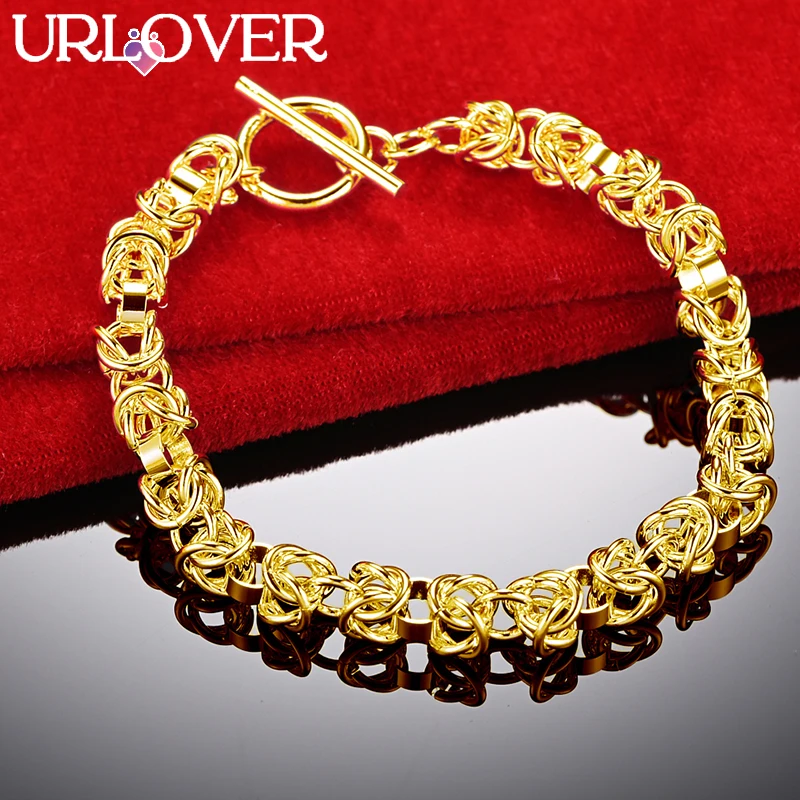 URLOVER 18K Gold Bracelet For Woman Geometry Dragon Head Chain Bracelets Fashion Party Wedding Engagement Jewelry Birthday Gifts