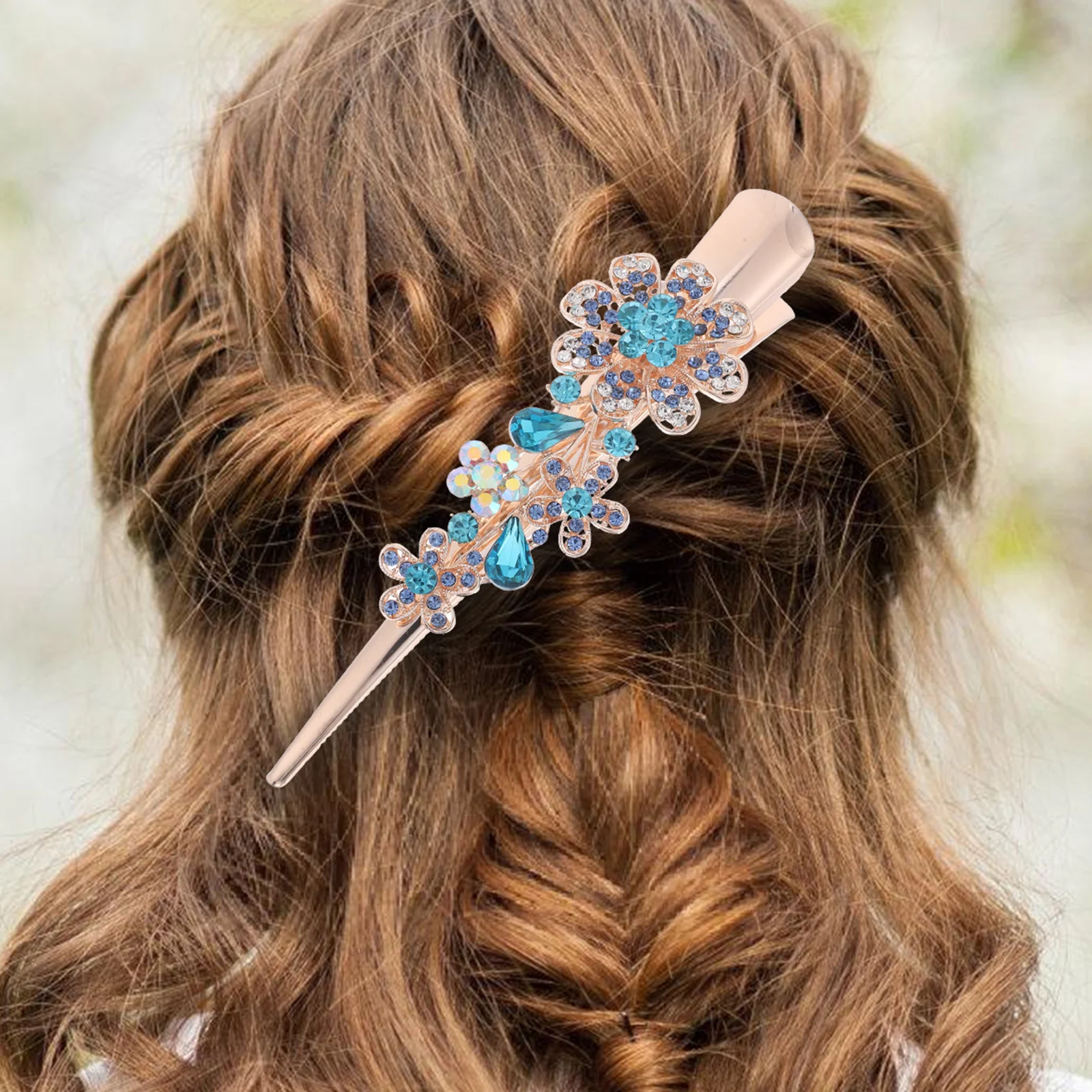 مشبك شعر معدني مزخرف من حجر الراين على شكل زهور للنساء والفتيات، تصميم عصري، هدية احتفالية للحفلات بمزاج جميل