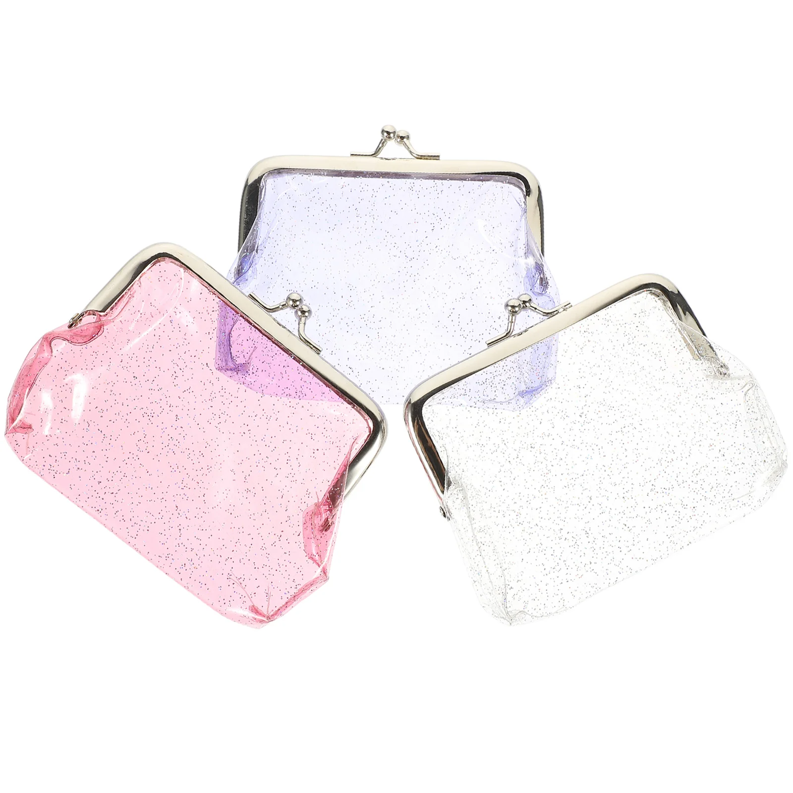 3 Pcs Transparent Coin Purse Smooth Buckle Clear Key Storage Bag PVC Alloy Wallet Small Lightweight