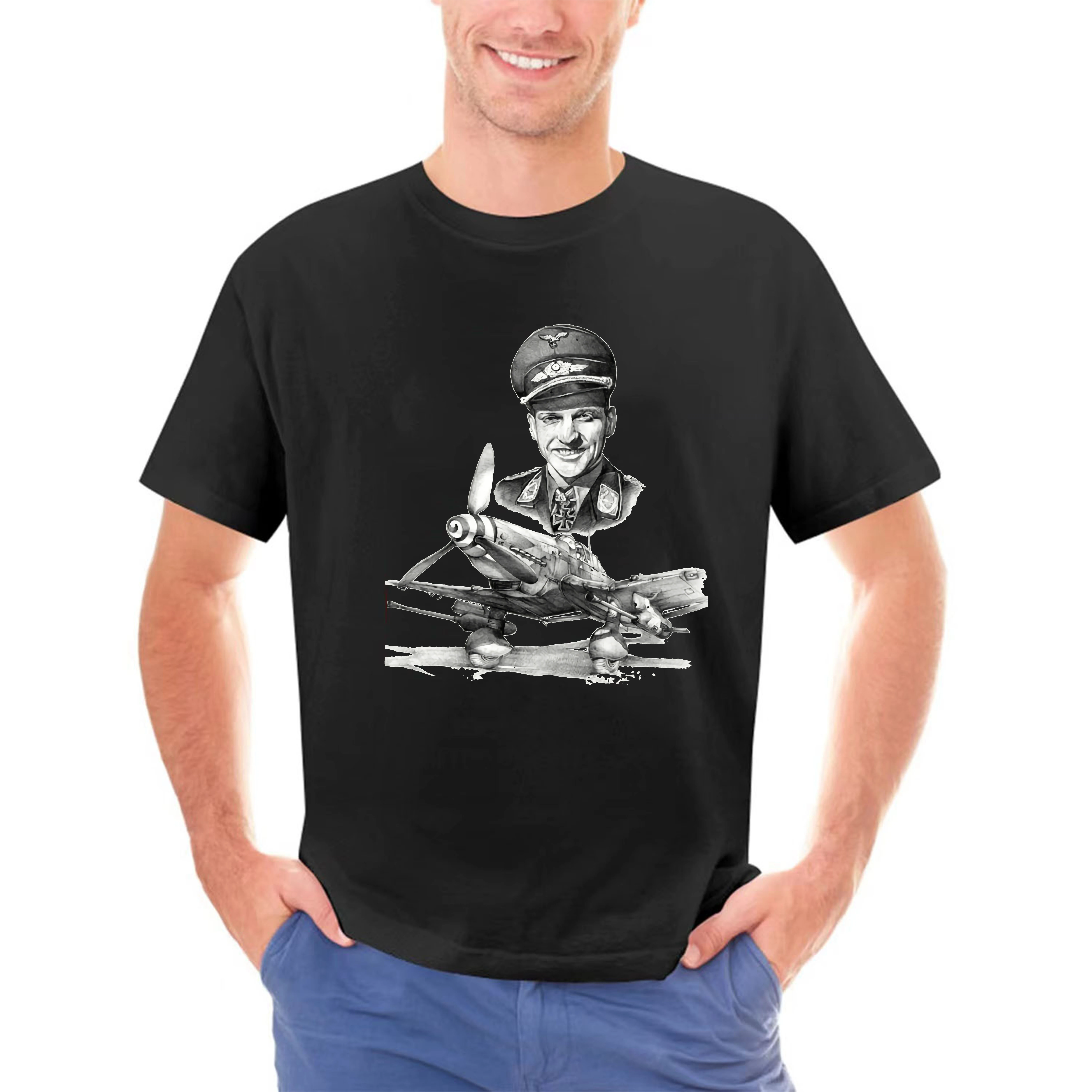 Brand Clothes Summer  T-Shirt Hans Ulrich Rudel WW2 Luftwaffe Ace Junkers JU 87 STUKA O-Neck T Shirt