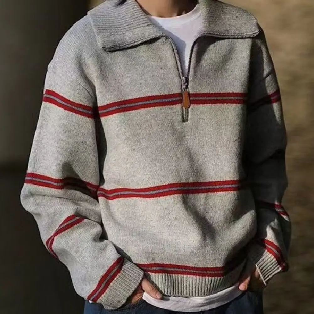 

Модная вязаная толстовка в полоску с длинными рукавами, осенняя повседневная вязаная крючком трикотаж, свободный женский топ, милый пуловер для девочек, весна/зима