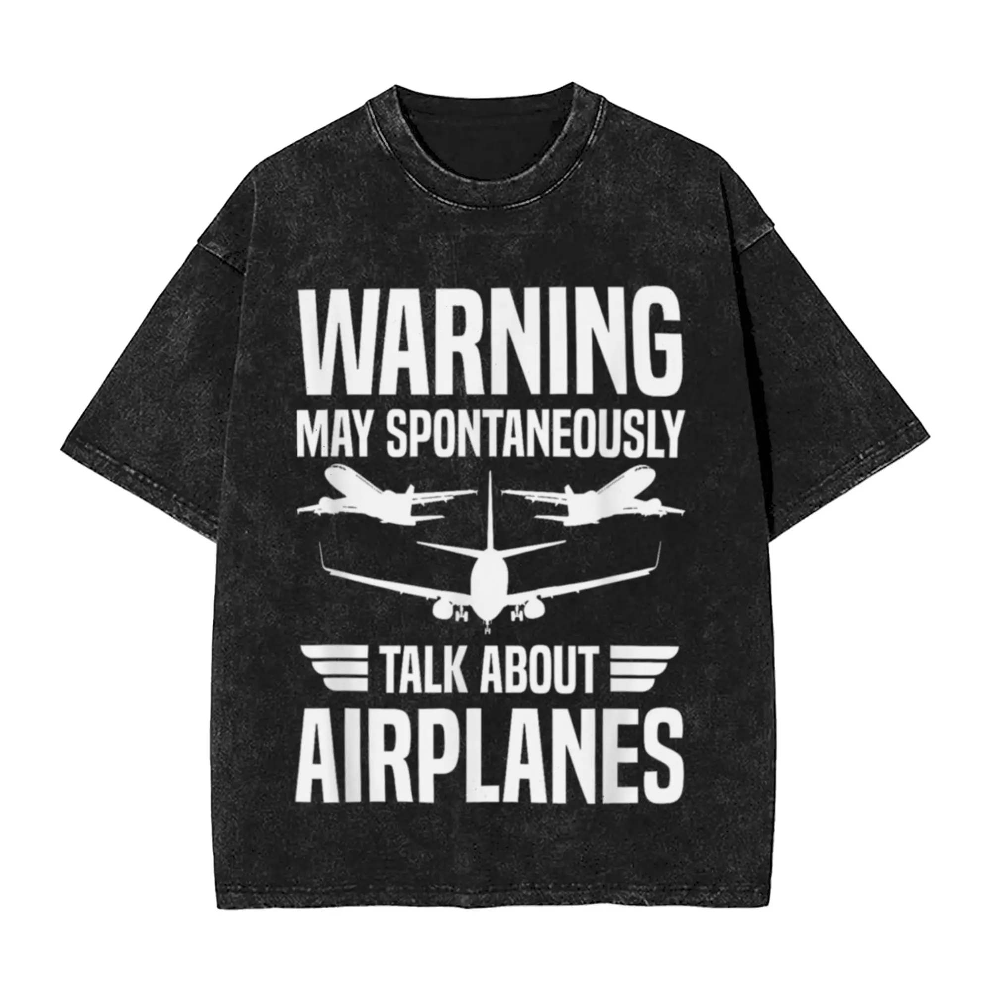 Warning May Spontaneously Talk About Airplanes Piloting Unique Trendy A Vintage Oversized Cotton Unisex T-Shirts