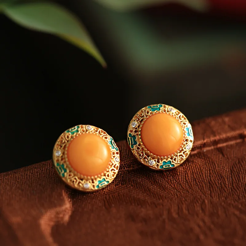 

Chinese Classical Style Enamel Colored Women's Earrings Retro Jewelry Temperament Gift