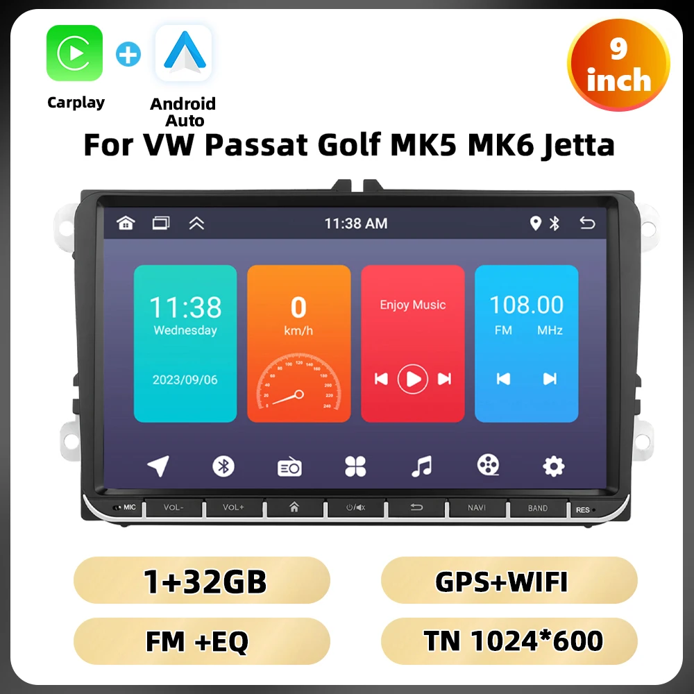Podofo 9 ''8core Autoradio Voor Vw Passat Golf Mk5 Mk6 Jetta T5 Multimediaspeler Gps Navigatie Carplay Android Car Audio