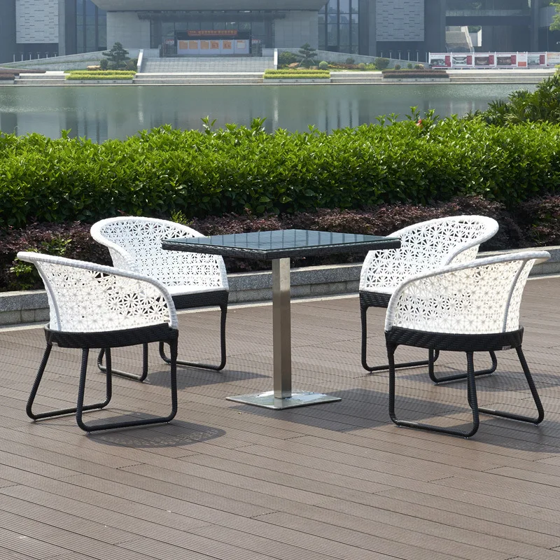

Outdoor rattan table and chair balcony courtyard rattan chair white dining outdoor leisure outdoor table and