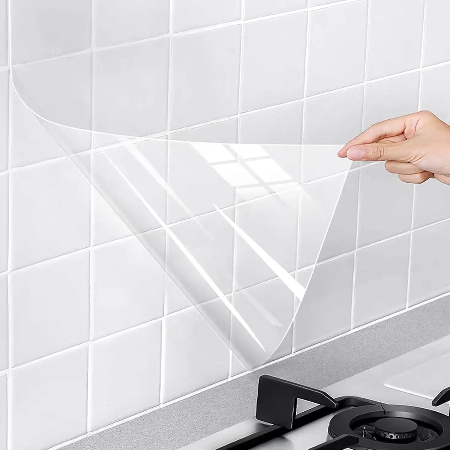Clear Contact Paper, Protection for Kitchen Backsplash Tiles, Cabinets, Walls, and Shelves. Waterproof and Oil-Proof Peel