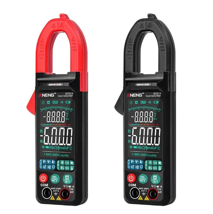 ST211 Digital Clamp Meter 6000 Counts Multimeter DC/AC Voltage Current Tester Car Amp Hz Big Color Screen NCV Ohm Test