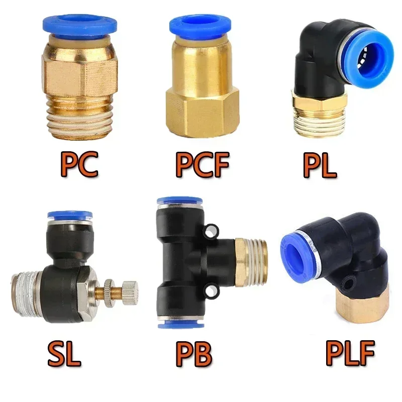 1pcs Pneumatic Elbow Connector Tube Air Push in Fittings PLF Hose OD 4 6 8mm - Female Thread M5'' 1/8'' 1/4'' 3/8'' 1/2''