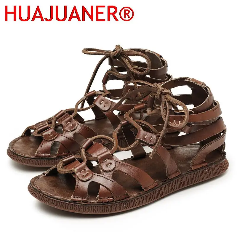 

New Summer Men's Shoes Genuine Leather Roman Style Handmade Designer Casual Shoes Soft Comfort Outdoor Beach Sandals Mocassins