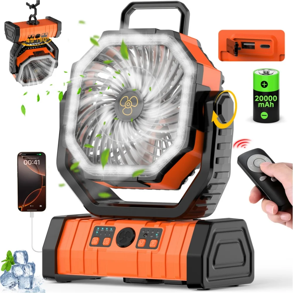 

Портативный перезаряжаемый вентилятор XIAOTREE 20000 мАч с LED-подсветкой и крючком для кемпинга и палаток