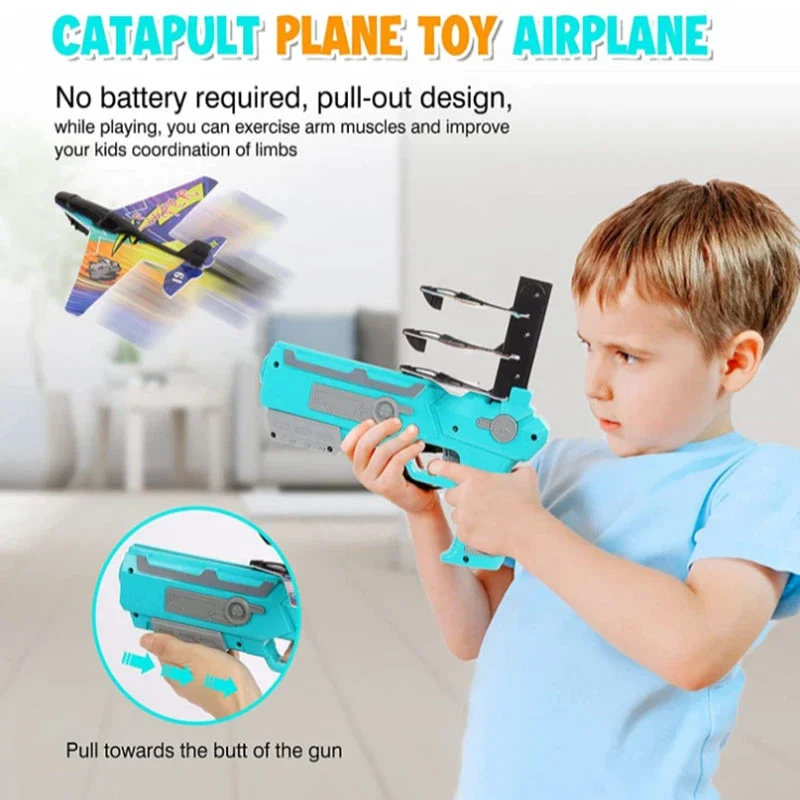 Airplane Launcher Toy Ejection Foam Glider Plane Catapult Kid Play Shoot Game Aircraft Launch Gun Children Outdoor Sport Boy Toy