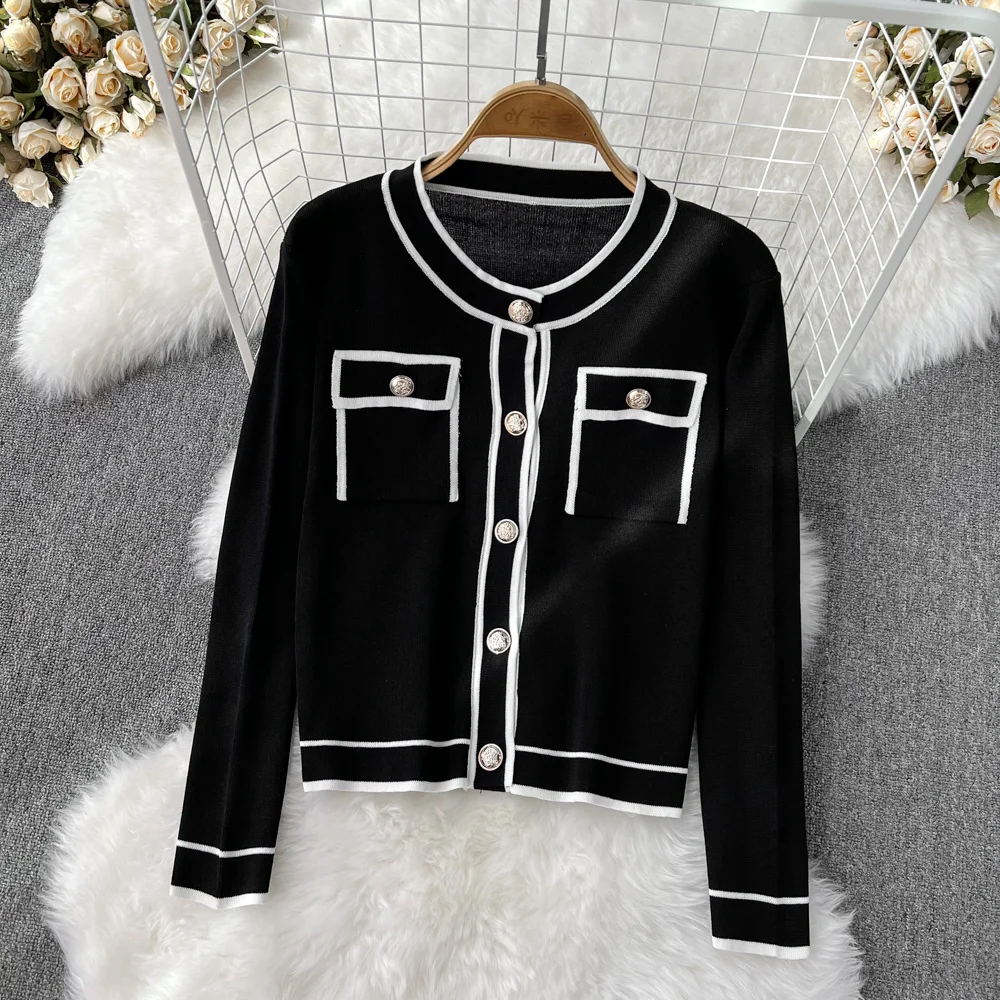 Jesienno-zimowy nowy dzianinowy dres damski elegancki sweter w koreańskim stylu Patchwork sweter + spodnie z szeroką nogawką dwuczęściowy strój