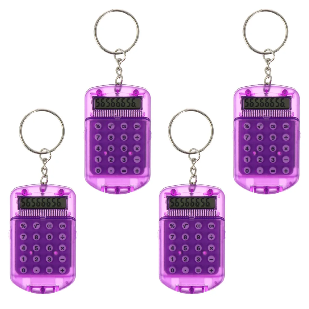 

4pcs Portable Ring 8 Digits Mini Student Calculator Lcd Pocket Calculator For Office Keychain Hanging