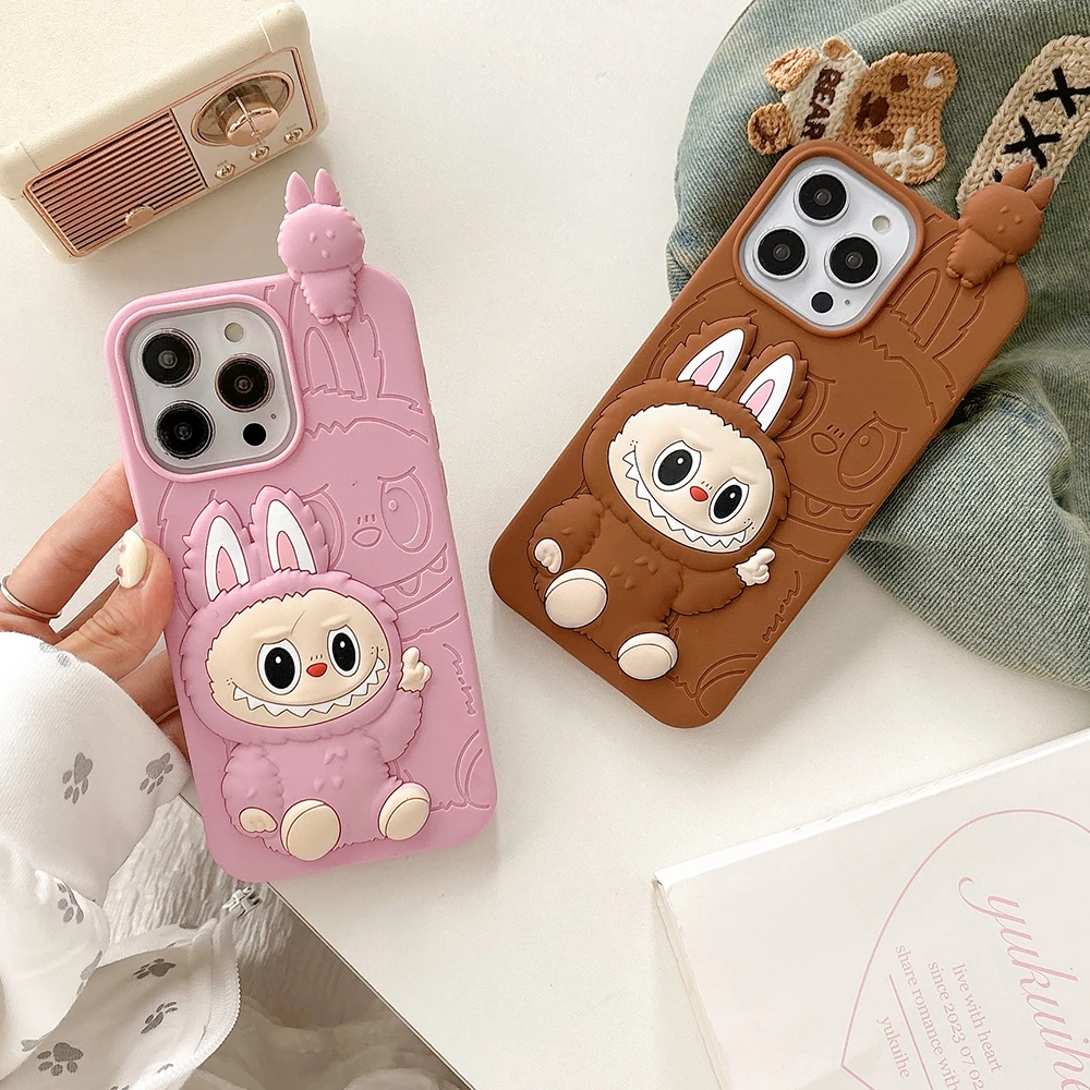 Funny Cartoon LaBubu Monsters Toy Cover For iPhone 16 15 14 13 12 Pro Max Soft Silicone Case