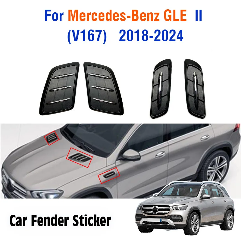 

For Mercedes Benz GLE V167 2018 2019 2020 2023 2024 Car Front Hood Body Side Fender Sticker Air Wing Vent Light Trim Decoration