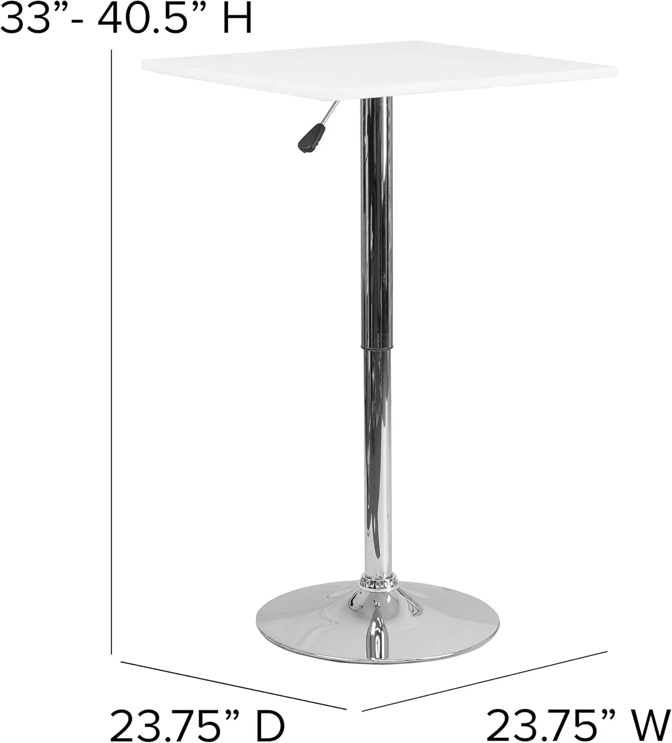 

23.75" Square 33" - 40.5" Adjustable Height White Wood Swivel Top Table