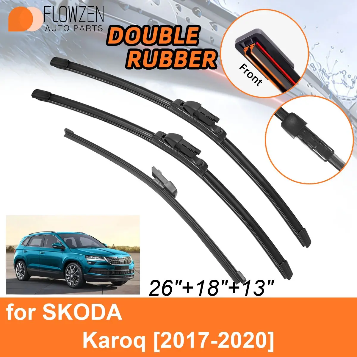 Double Rubber Car Wiper Blades for SKODA Karoq 2017-2020 Front Rear Blades Washers Windscreen Accessories 2017 2018 2019 2020